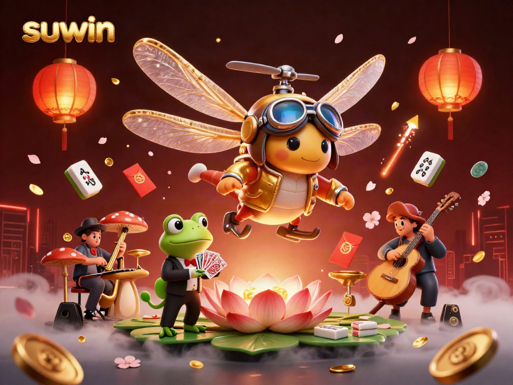 Engage with suwin at the lily pad casino where vibrant characters and elements create a lively gambling atmosphere.