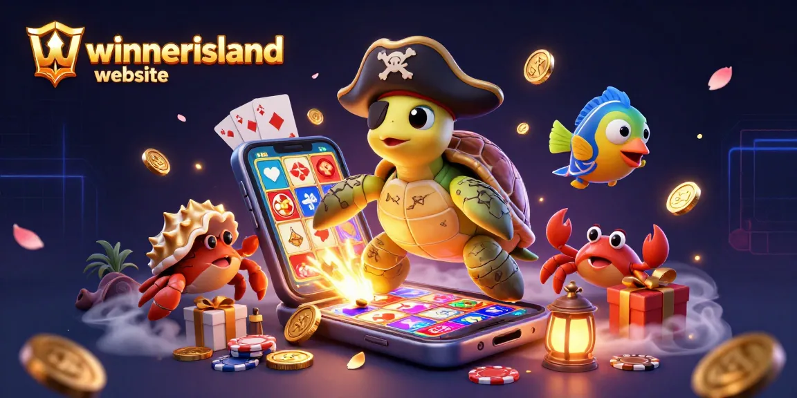 Spin the reels on the winnerisland website as fortune smiles upon, showcasing vibrant casino elements and characters.